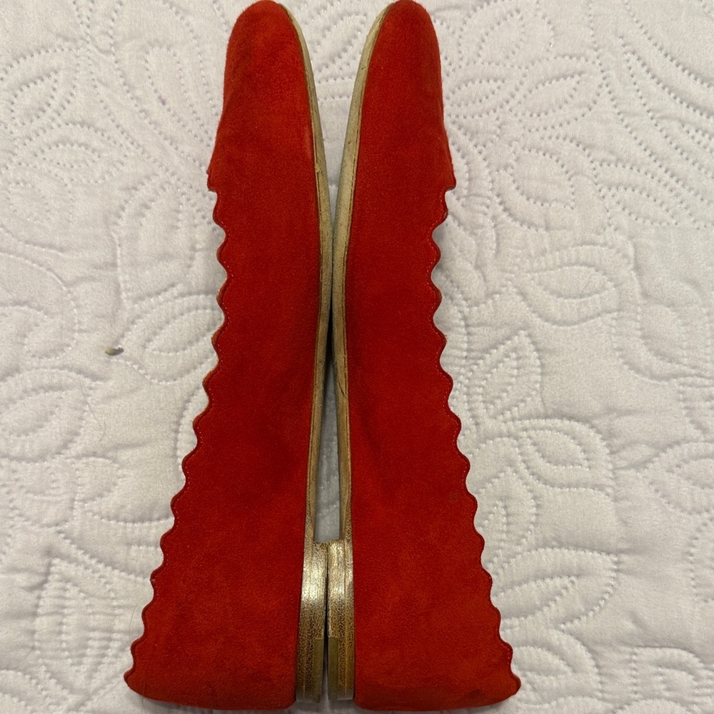Chloe Red Suede Scalloped Flats - Picture 7 of 7